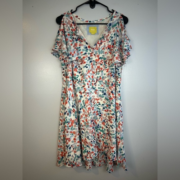 Maeve Colorful Cold Shoulder Dot Pattern Lightweight Flowy Dress Size Small - Picture 2 of 12